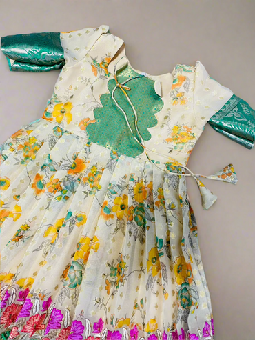 Green Banarasi Scallop Dress