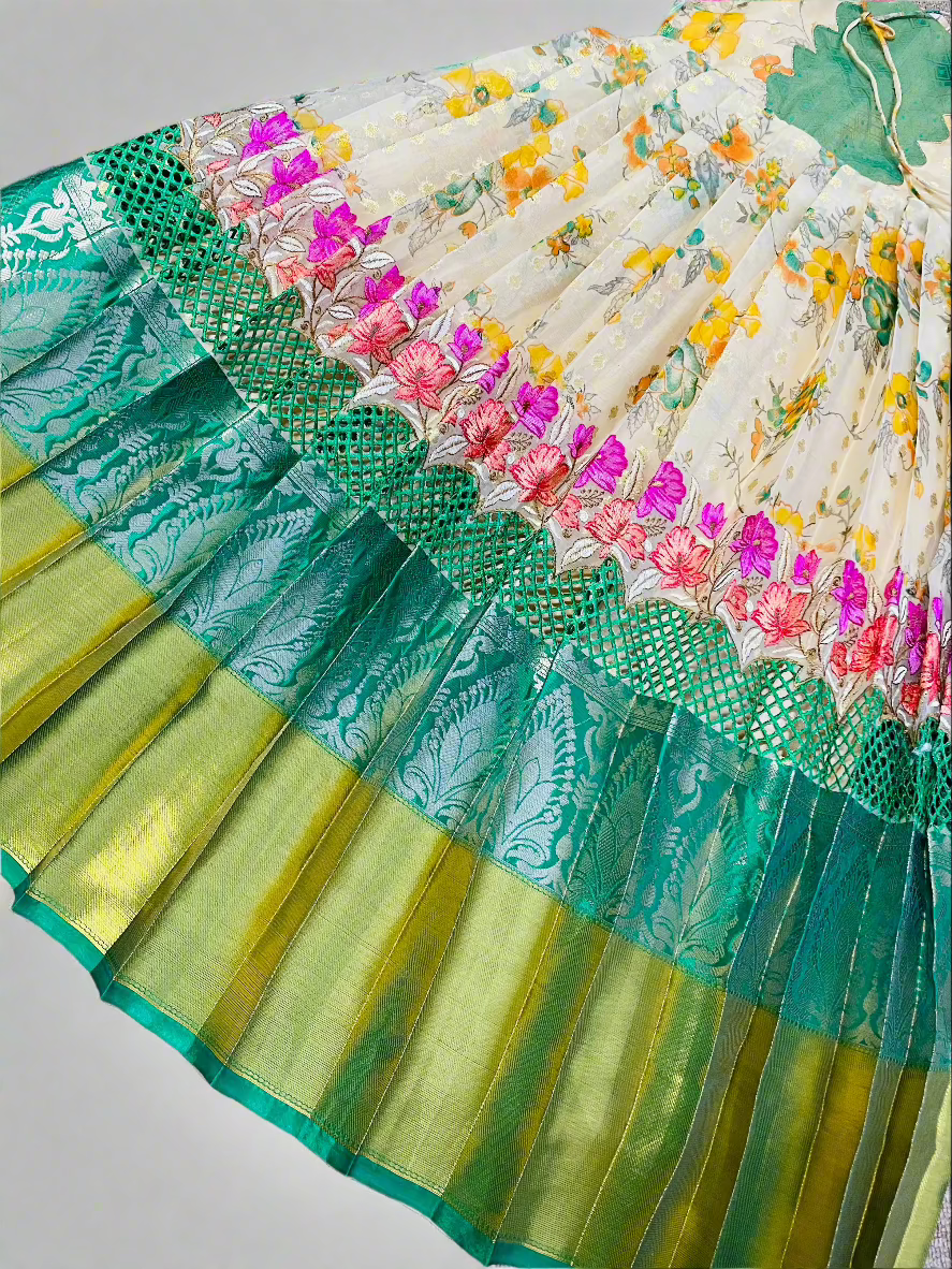 Green Banarasi Scallop Dress