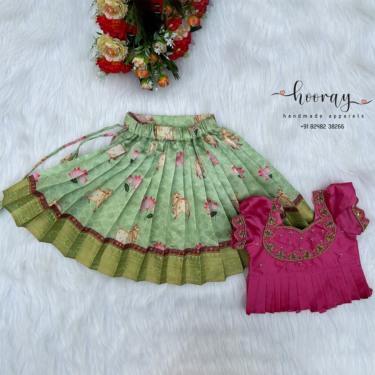 GREEN PICHWAI SKIRT - TOP