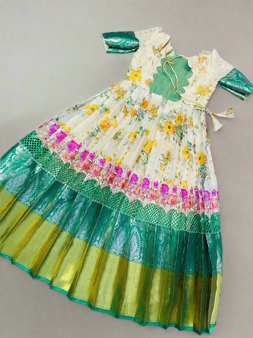 Green Banarasi Scallop Dress