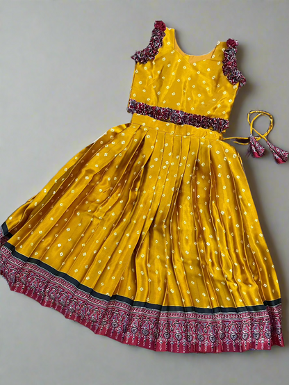 Z163 Silky Flowy Bandhani Yellow