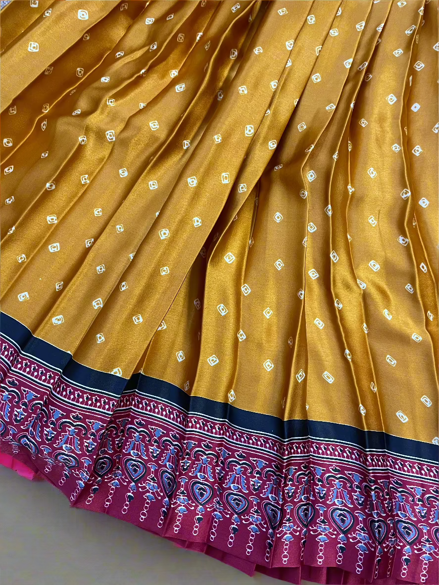 Z163 Silky Flowy Bandhani Yellow