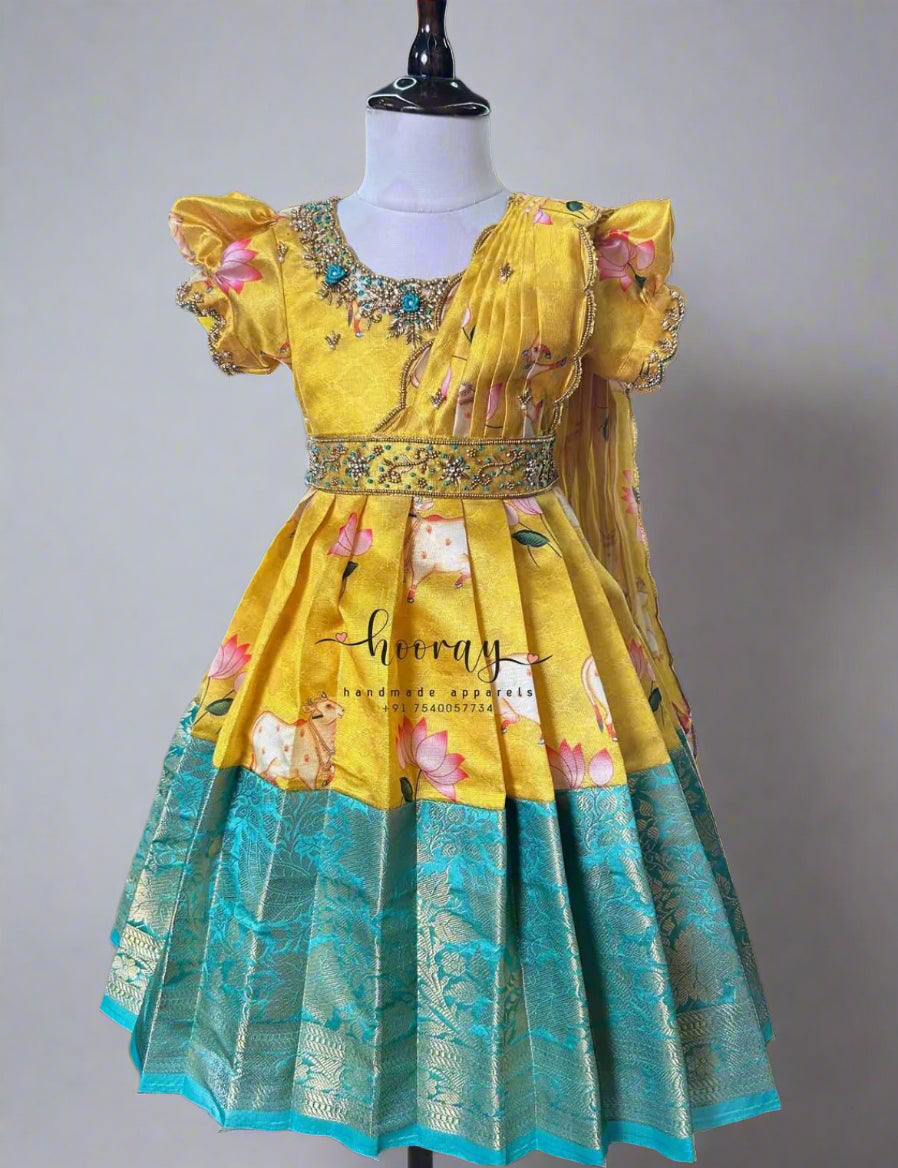 Yellow pichwai frock